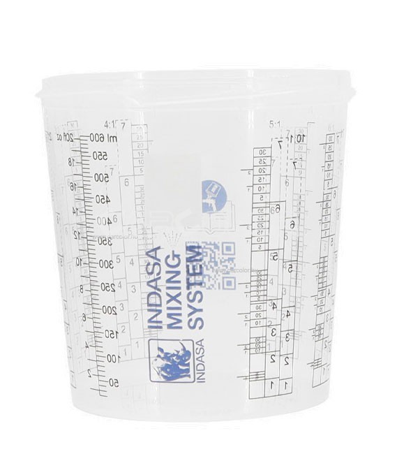 Indasa Műanyag keverőedény tetővel - Skálázott - Oldószerálló (0,6 Liter)