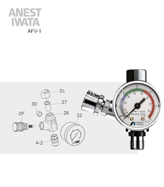 Iwata Air pressure gauge valve AFV-2 Supernova with quick couplings