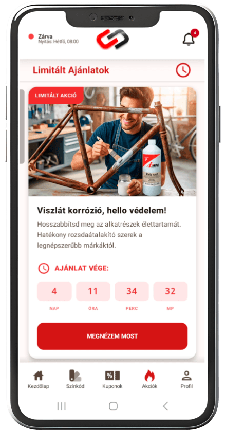 CarColor+ akciók képernyő