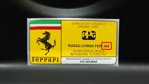 Ferrari Színkód Tábla